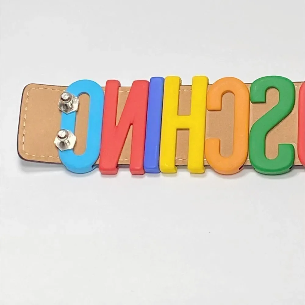 Moschino Multicolor Logo Buckle Leather Belt size 50/34”